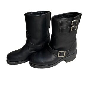 Easy Rider Black Leather Buckle Strap Motorcycle Biker Boots Women Size 8.5